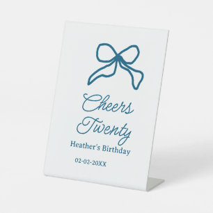 Signe De Table Tcheers vingt ruban d'anniversaire bleu nom date b