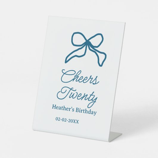 Signe De Table Tcheers vingt ruban d'anniversaire bleu nom date b (Recto)