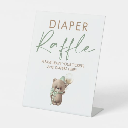 Signe De Table Teddy Bear Baby Shower Diaper Raffle Ticket  (Recto)