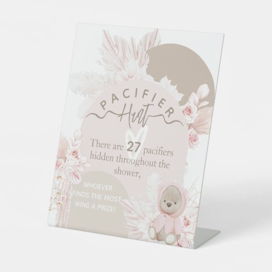 Signe De Table Teddy Bear Boho baby shower Pacifier chasse jeu (Recto)