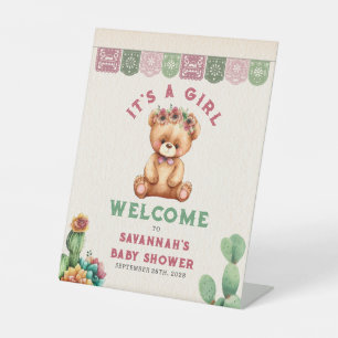 Signe De Table Teddy Bear Cactus Girl Baby shower Fiesta Bienvenu