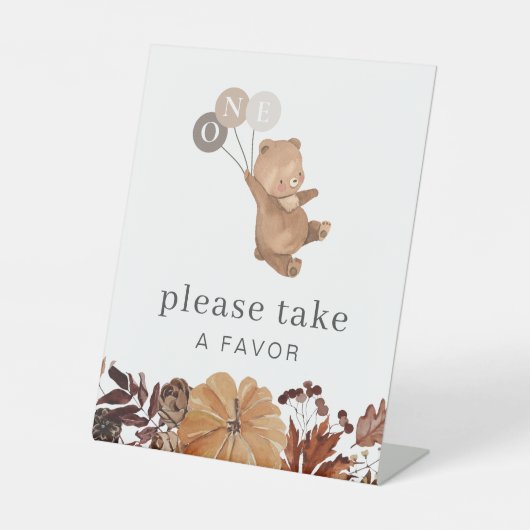 Signe De Table Teddy Bear Citrouille - 1er Anniversaire - Symbole (Recto)