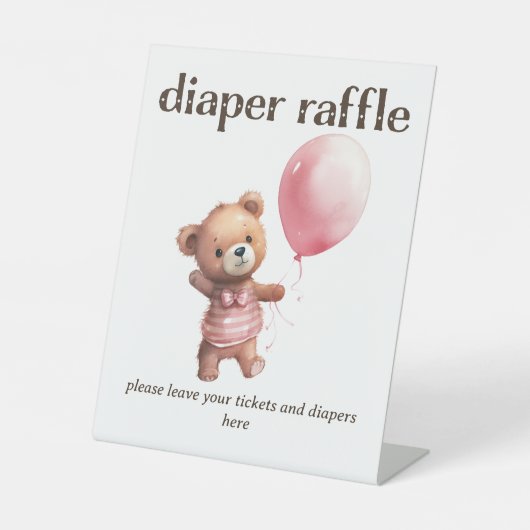 Signe De Table Teddy Bear Girl Baby shower Déchets Raffle (Recto)