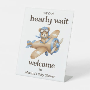 Signe De Table Teddy Bear Pilote Baby Boy Shoy Welcome