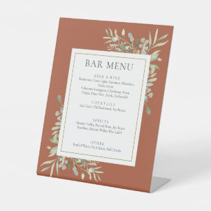 Signe De Table Terracotta Aquarelle Verdure Foliage Bar Menu