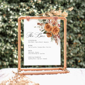Signe De Table Terracotta Boho Rose Floral Wedding Bar Menu