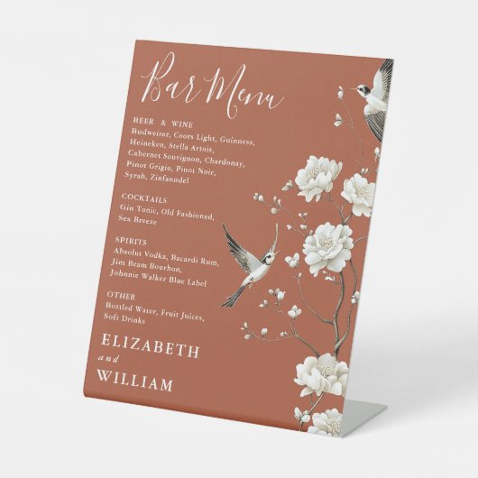 Signe De Table Terracotta Chinoiserie Floral Bar Menu Mariage (Recto)