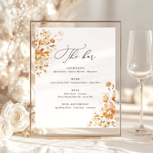 Signe De Table Terracotta Floral Elegant Wedding Bar Menu