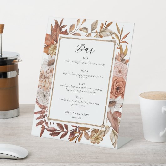 Signe De Table Terracotta Floral Mariage Bar Signature Boisson (In SItu)