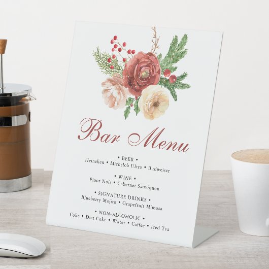 Signe De Table Terracotta Floral Pine Bough Mariage Bar Menu