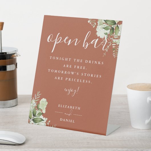 Signe De Table Terracotta Moderne Élégant Verdure Floral Open Bar (In SItu)