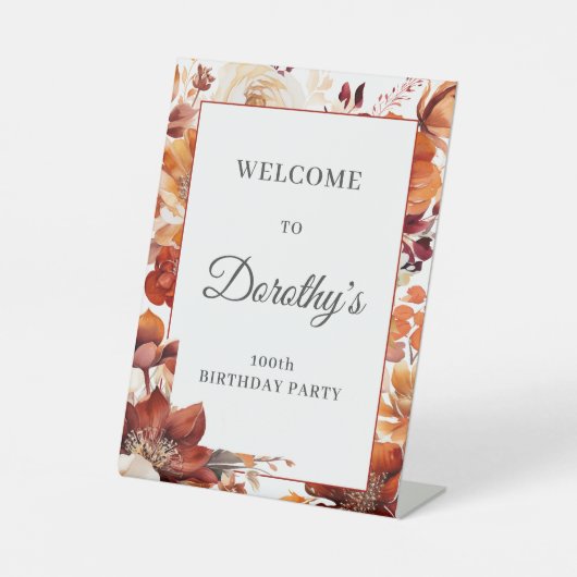 Signe De Table Terracotta Orange Fall Flowers 100e anniversaire (Recto)