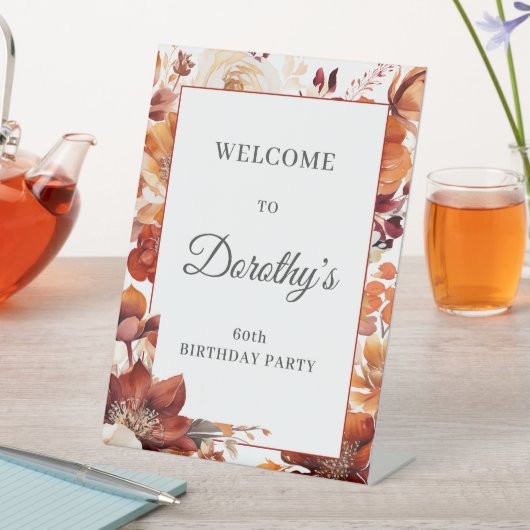 Signe De Table Terracotta Orange Fall Flowers 60e anniversaire (In SItu)