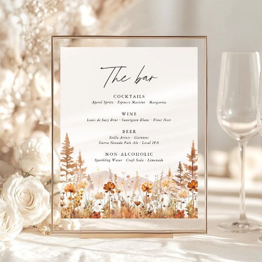 Signe De Table Terracotta Wildflower Mountain Wedding Bar Menu