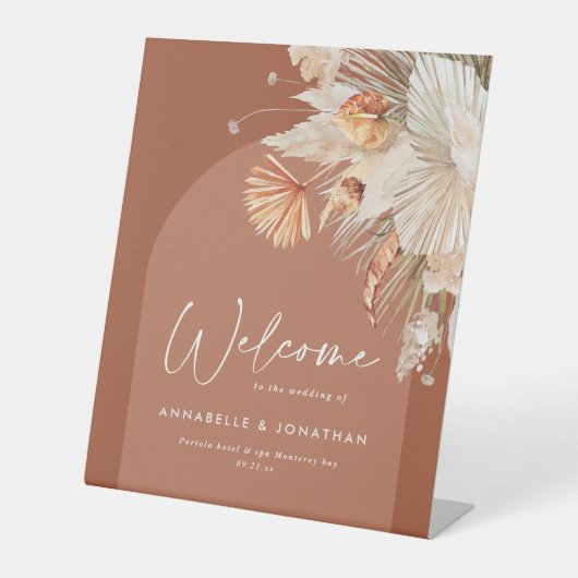 Signe De Table terre cuite feuillage rustique bienvenue au mariag (Recto)