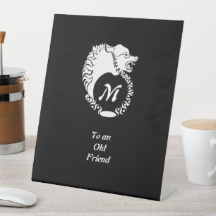 Signe De Table Tête de loup blanc tribal Silhouette Laurel Monogr