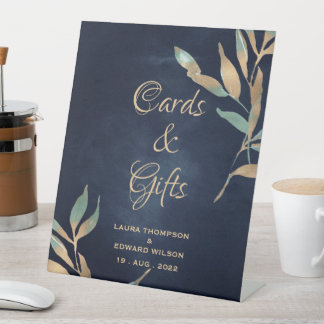 Signe De Table Texture bleu marine profonde avec feuille de feuil