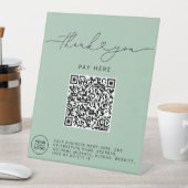 Signe De Table Thank You Script Heart Scan Me QR Code Logo sage (In SItu)