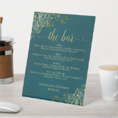 Signe De Table The Bar - Dark Teal & Gold Drinks Menu Wedding (In SItu)