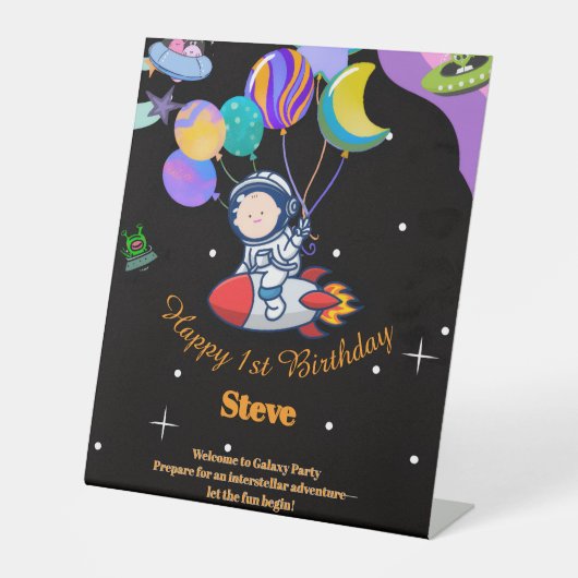 Signe De Table Thème de fête d'anniversaire dans l'espace (Recto)
