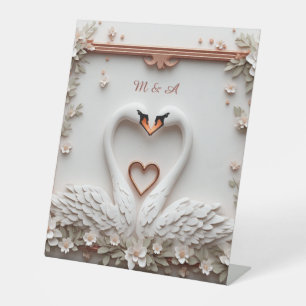 Signe De Table 🤍 Thème de mariage floral de couple de cygnes rom