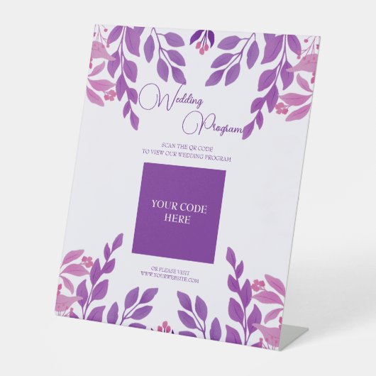 Signe De Table Thème Mariage Feuille violet (Recto)