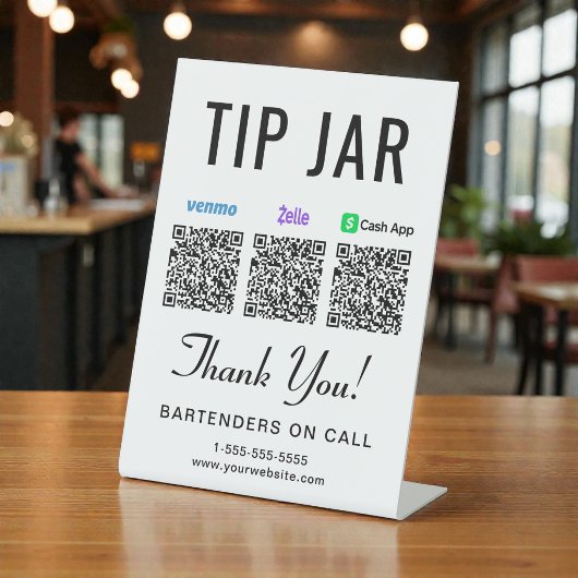 Signe De Table Tip Jar Venmo Zelle Cashapp QR Codes