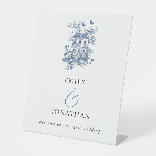 Signe De Table Toile Bleue De Jouy Bienvenue au Mariage (Recto)