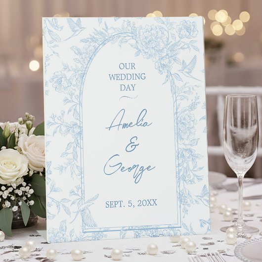 Signe De Table Toile mariage bleu et blanc