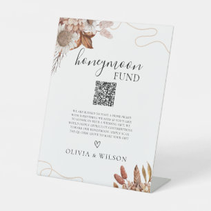 Signe De Table Tomber amoureux   Boho Flowers Honeymoon Fund QR C