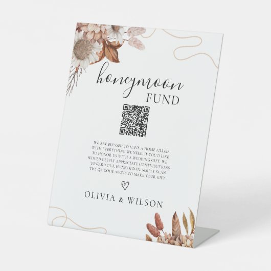 Signe De Table Tomber amoureux | Boho Flowers Honeymoon Fund QR C (Recto)