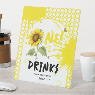 Signe De Table Tournesol aux papillons 1er Anniversaire Boissons