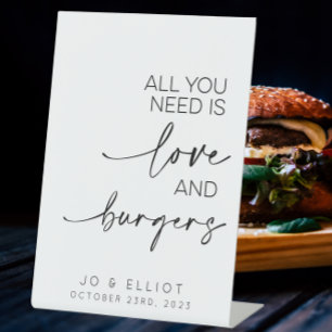 Signe De Table Tout Ce Dont Vous Avez Besoin Est Amour Et Burgers