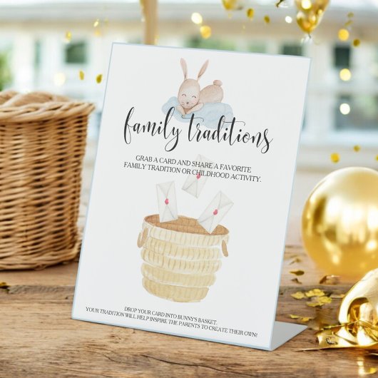 Signe De Table Traditions familiales Baby shower Bleu Lapin