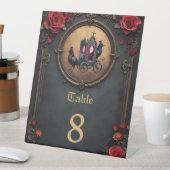 Signe De Table Transport gothique avec Ravens et Rose. (In SItu)