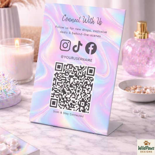 Signe De Table Trendy Holographic QR Code | Connect With Us 