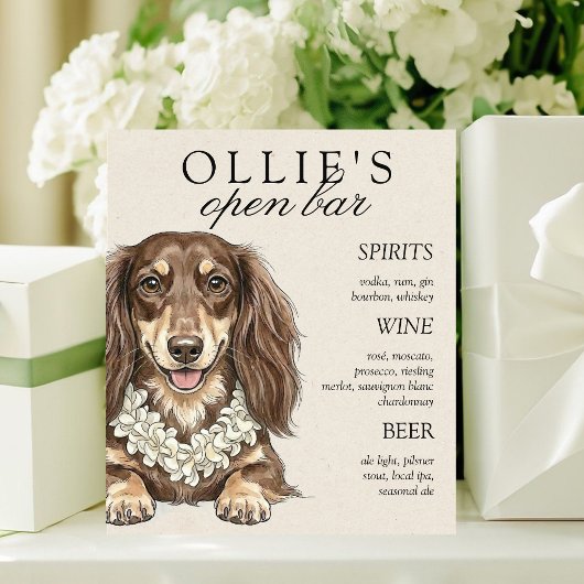 Signe De Table Tropical Dachshund Wedding Bar Menu