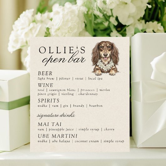 Signe De Table Tropical Dachshund Wedding Open Bar Menu