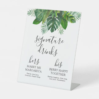 Signe De Table Tropical Leaves Signature Drink Sign