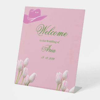 Signe De Table tulipe rose mariage de Cowgirl Côtière de bienvenu