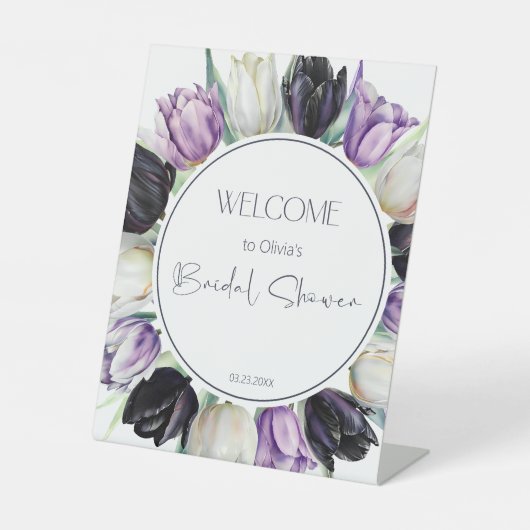 Signe De Table Tulipes noires et blanches Douche nuptiale Bienven (Recto)