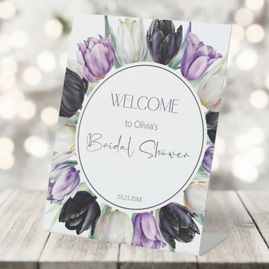 Signe De Table Tulipes noires et blanches Douche nuptiale Bienven