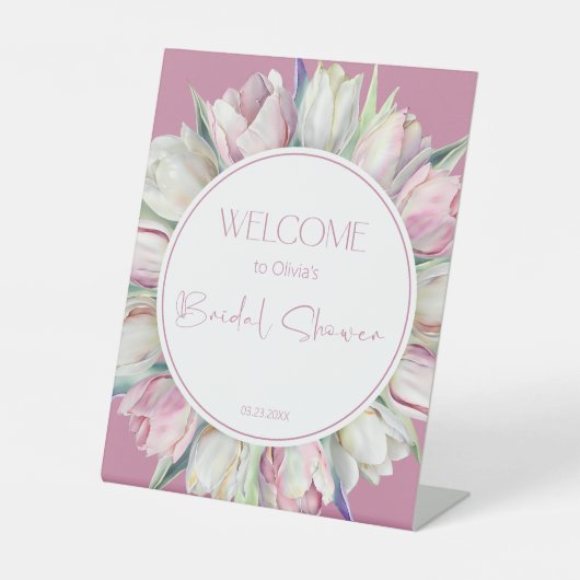 Signe De Table Tulipes roses et blanches Douche nuptiale Bienvenu (Recto)