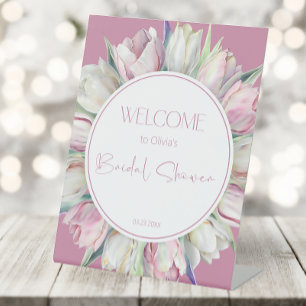 Signe De Table Tulipes roses et blanches Douche nuptiale Bienvenu