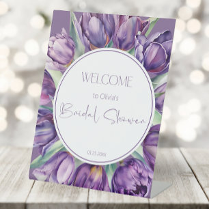 Signe De Table Tulipes violettes Douche nuptiale Bienvenue