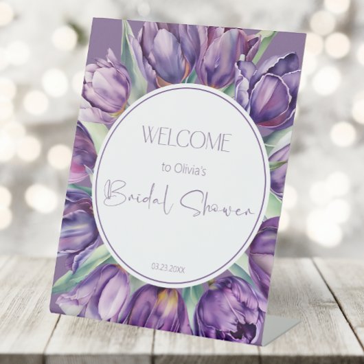 Signe De Table Tulipes violettes Douche nuptiale Bienvenue