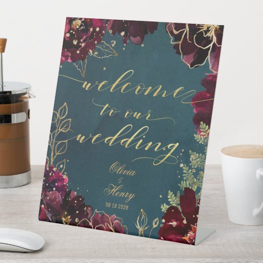 Signe De Table Turquoise Bordeaux Jewel Tones Bienvenue Mariage 2 (In SItu)