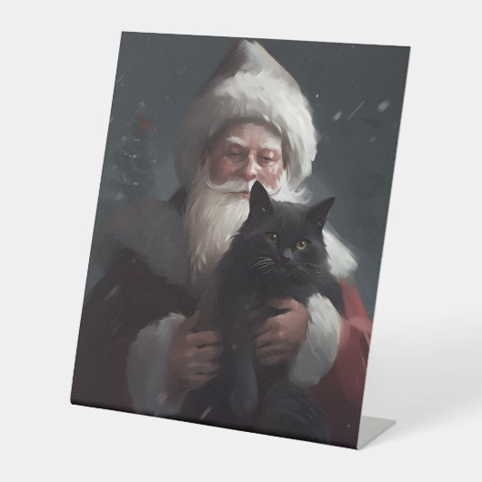 Signe De Table Tuxedo Chat avec Noël Festif du Père Noël (Recto)