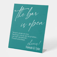 Typographie contemporaine sarcelle Le bar est ouve