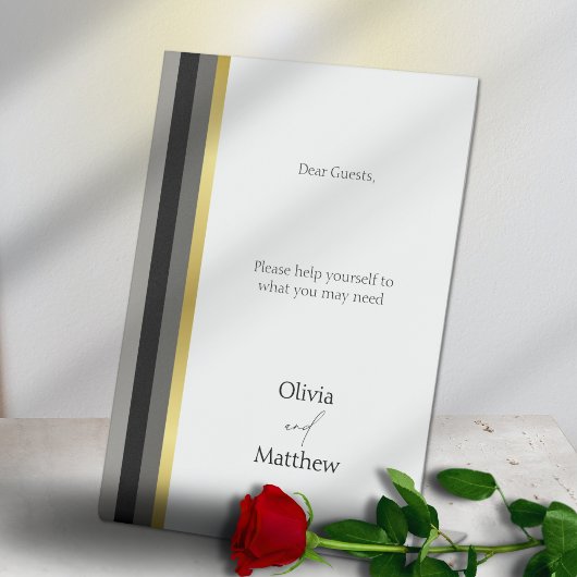 Signe De Table Typographie élégante Noir Blanc Or Mariage